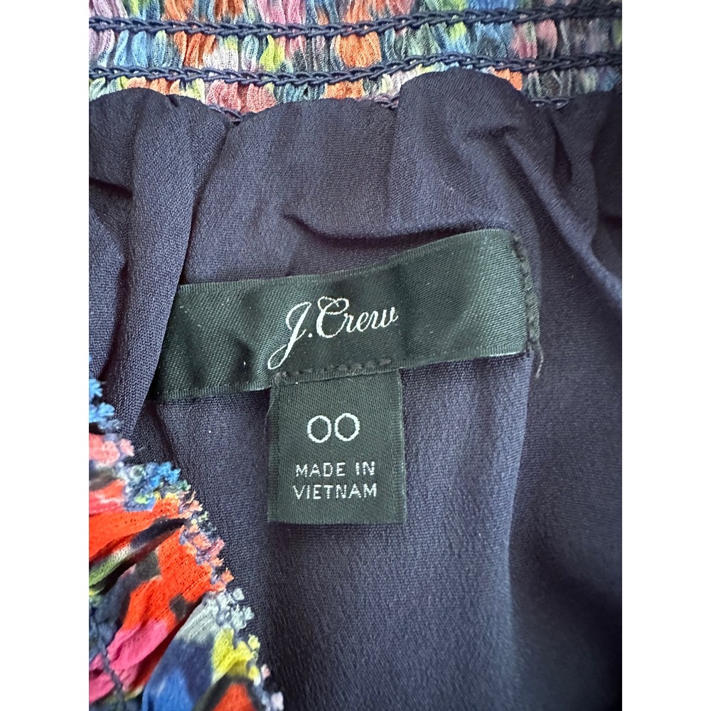 J.Crew Womens Floral Smocked Chiffon Top 00 Multicolored Ruffle High Neck Peplum - Picture 3 of 10